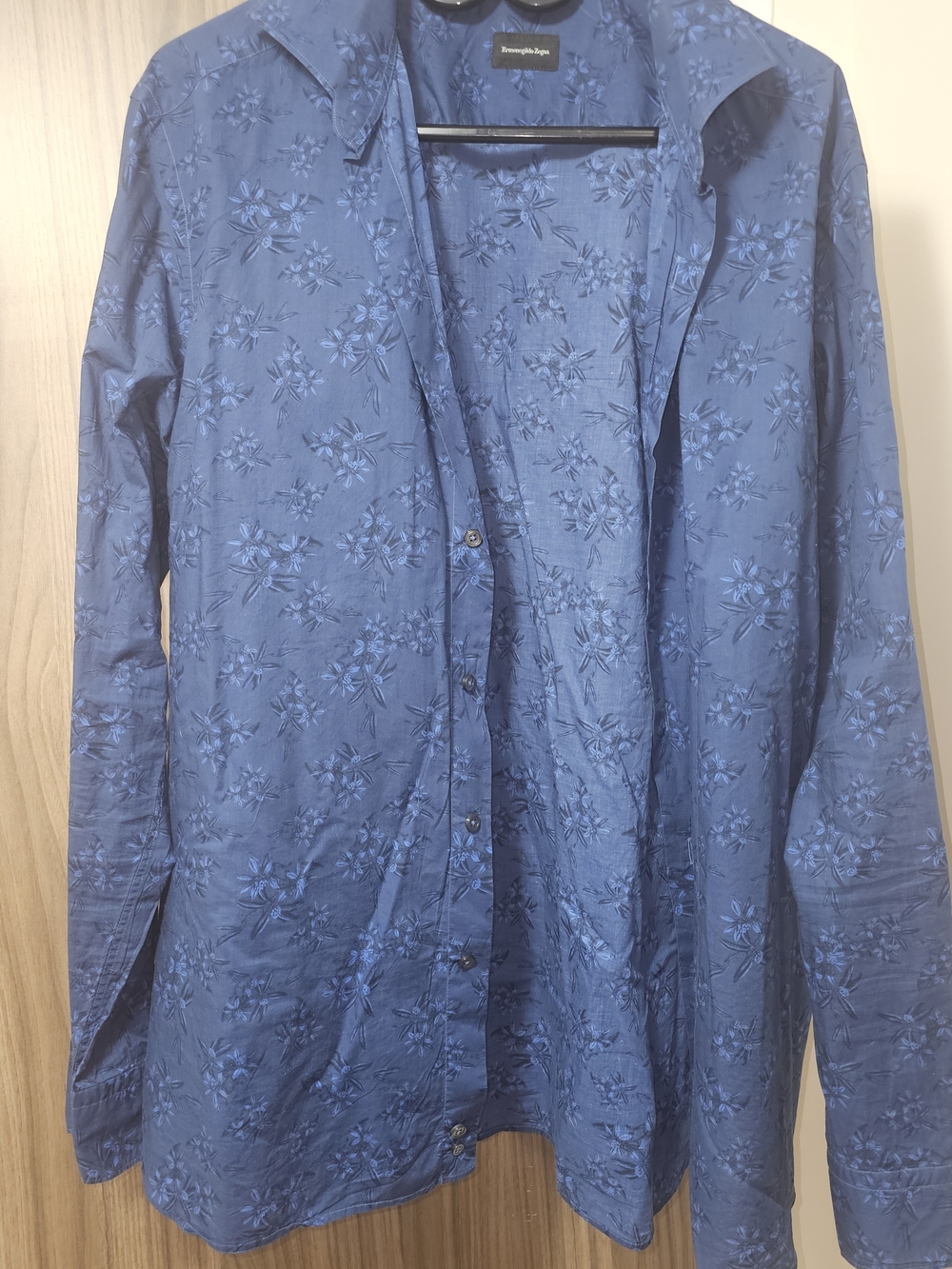 Ermenegildo Zegna Blue Floral Embossed Button-Down Shirt XL